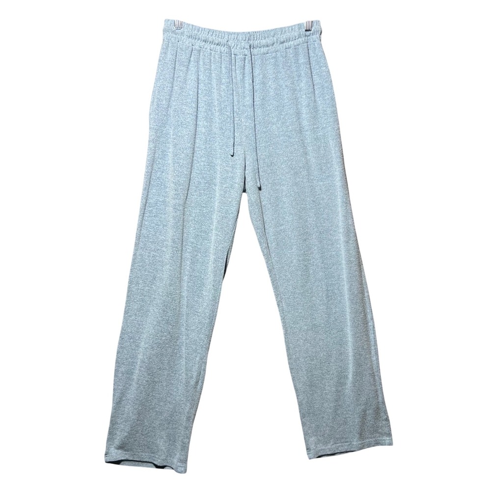 ACEVOG Womens Large Blue Heathered Knit Wide Leg Lounge Pants Drawstring Waist